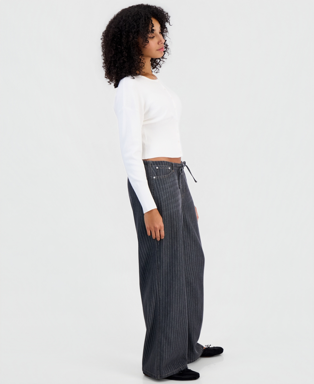 Vanilla Star Juniors' Pinstripe Wide-Leg Pull-On Jeans