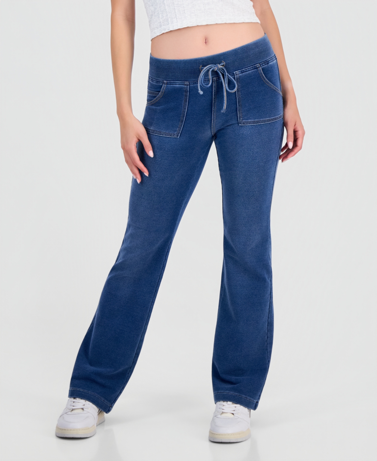 Vanilla Star Juniors' Fleece-Knit Drawstring-Waist Bootcut Jeans
