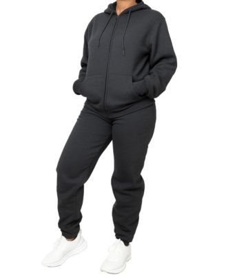 Women's Loose Fit Full-Zip Hoodie and Jogger Sweatpants Matching, 2-Piece Set