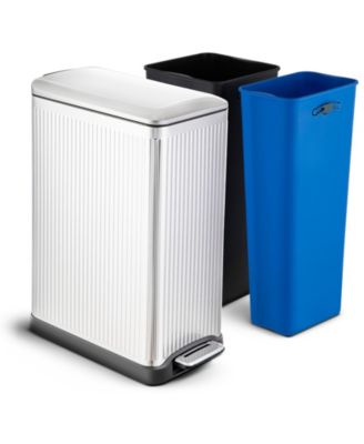 13 Gallon Dual Compartment Kitchen Trash Can with Step Pedal, Soft-Close Lid and Reeded Stainless-Steel Body