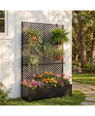 Metal Raised Garden Bed with Wheels, Trellis, and Privacy Screen, 73"x47"x16