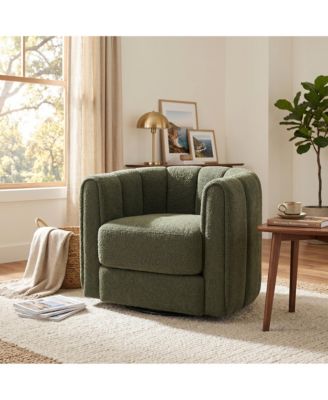 Modern Swivel Barrel Accent Chair Soft Upholstery 360 degrees Rotating Striped Backrest Lounge Chair for Living Room