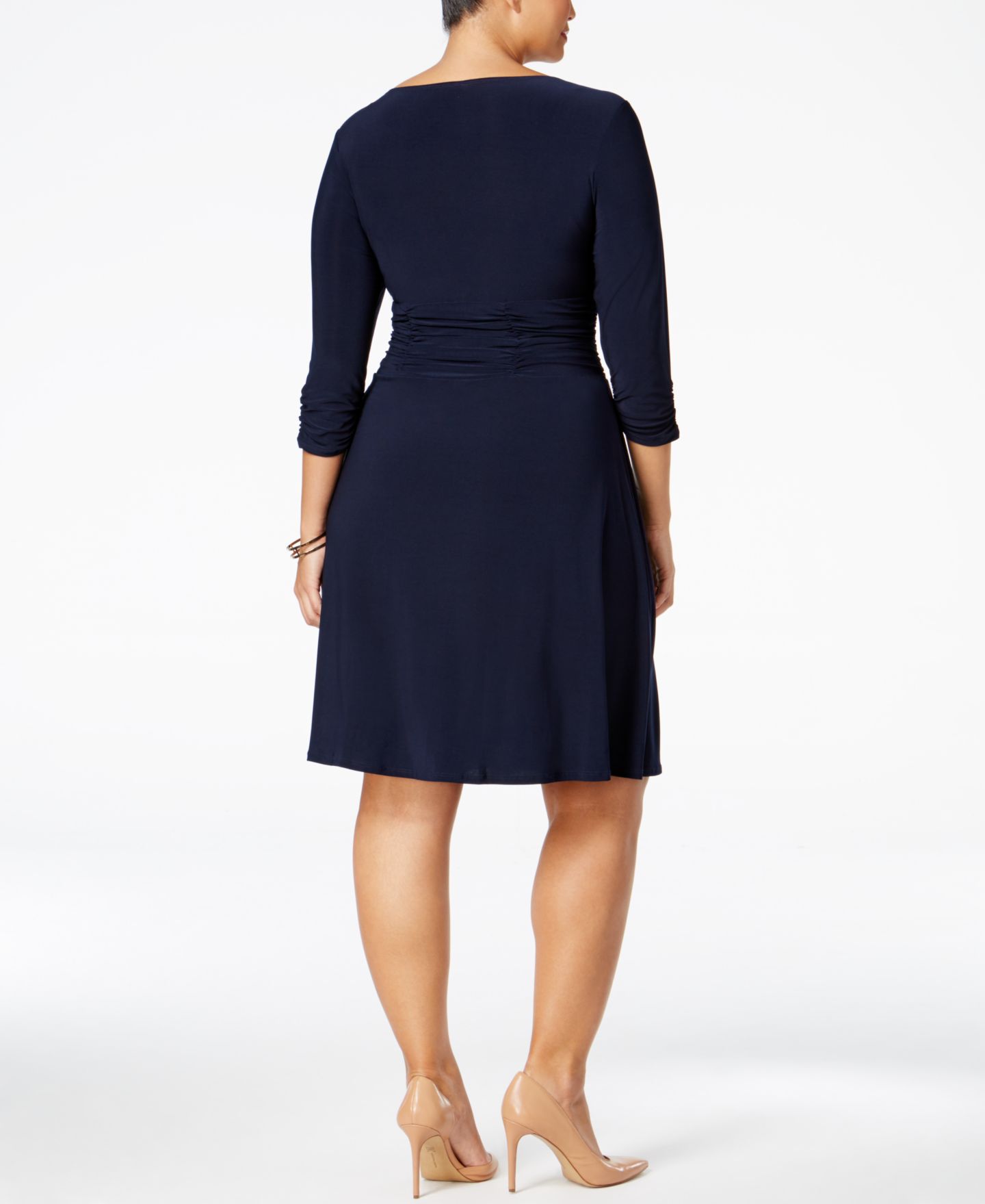 Женское платье NY Collection Plus Size Ruched A-Line, цвет: Тёмно-синий — фото 2