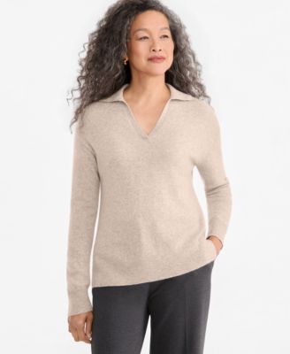 Women's Johnny-Collar 100% Cashmere Long-Sleeve Sweater