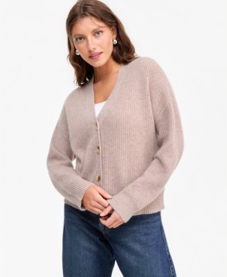 Women's 100% Cashmere Shaker Stitch V-Neck Cardigan Sweater