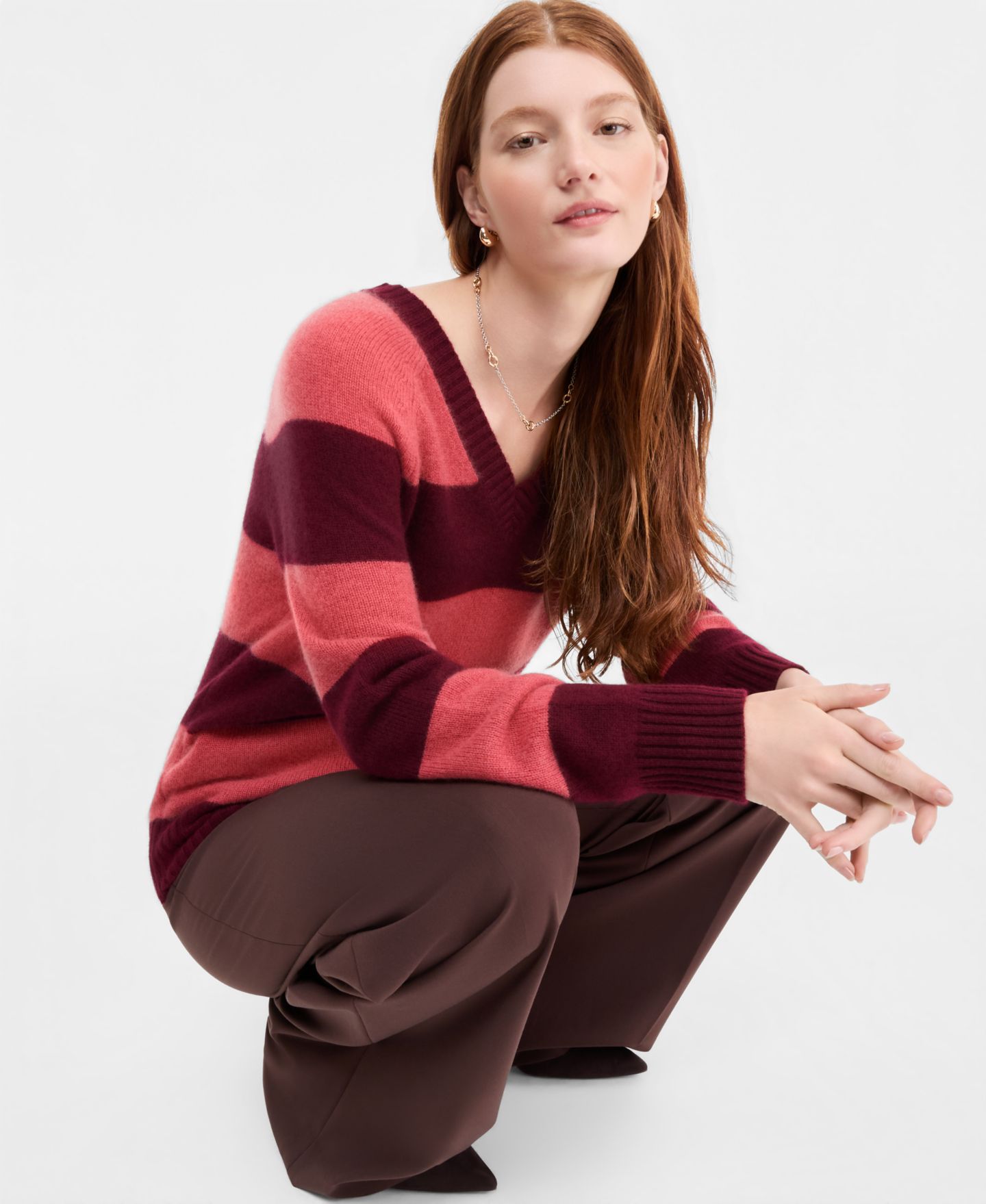 Женский свитер Charter Club 100% Cashmere Striped V-Neck, цвет: Crantini — фото 2