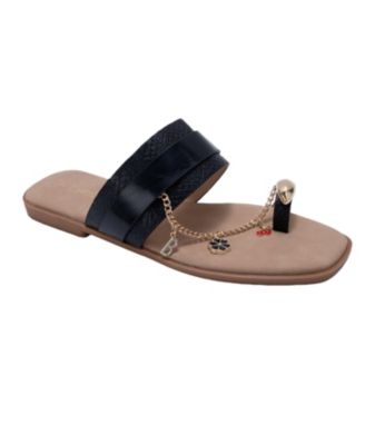 Women s Thong Sandals with Charm Chain Detail Flat Slip-On Summer Sandals