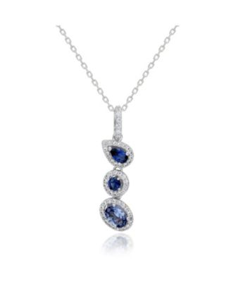 Sterling Silver Multi-Shape Sapphire Halo Drop Pendant