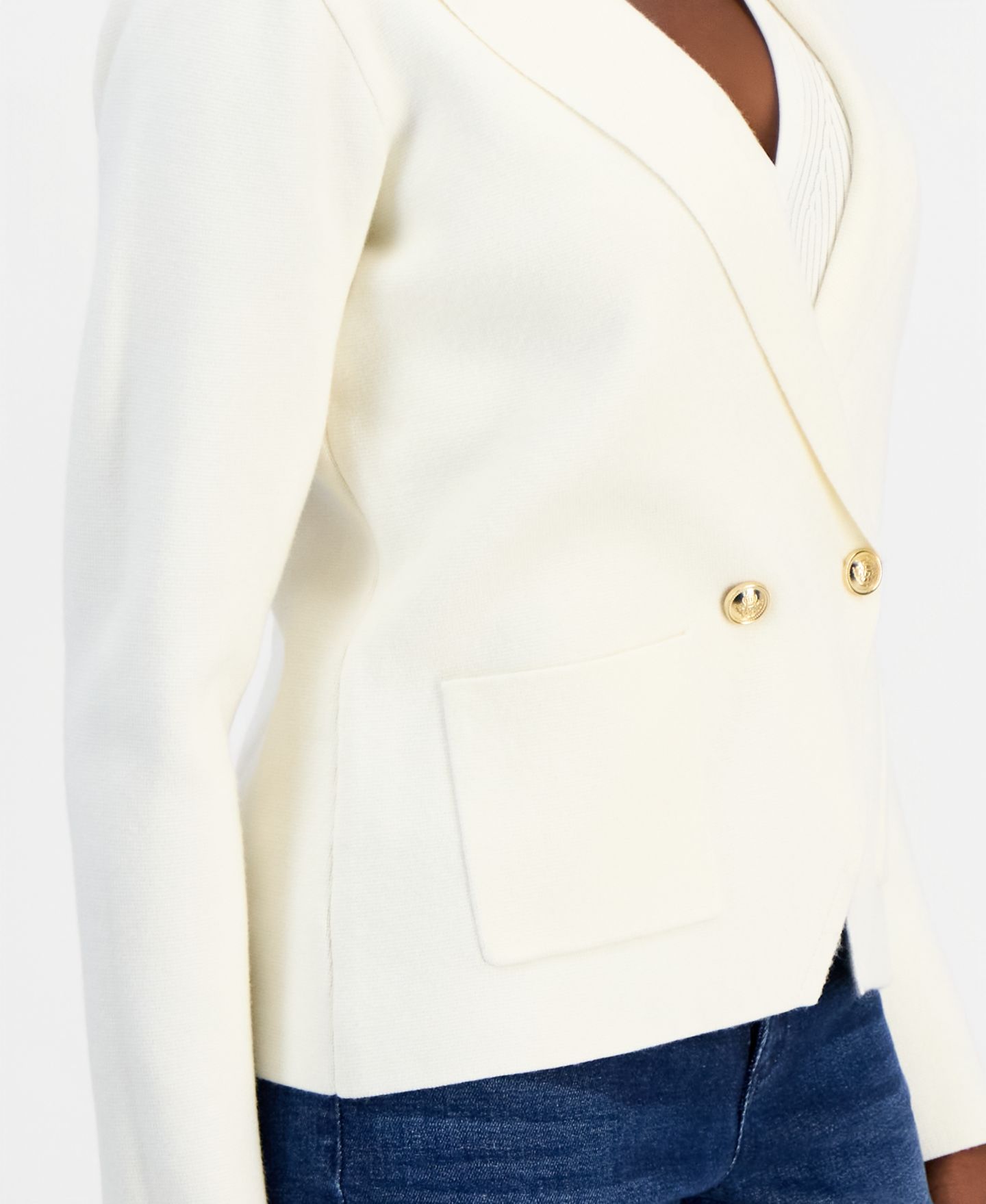 Женский свитер I.N.C. International Concepts Petite Double-Breasted Patch Pocket, цвет: Глубокий чёрный — фото 8