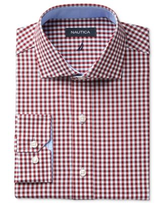 Nautica - Men's Classic-Fit Burgundy Black Gingham Dress Shirt