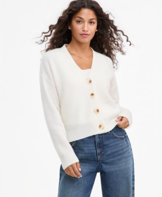 Petite Shaker Stitch V-Neck Cashmere Cardigan