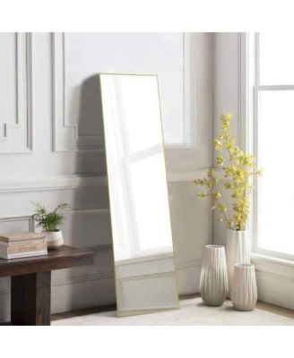 21x64 Inch Aluminum Thin Frame Floor Standing Mirror with Stand Wall Mount Option Rectangular