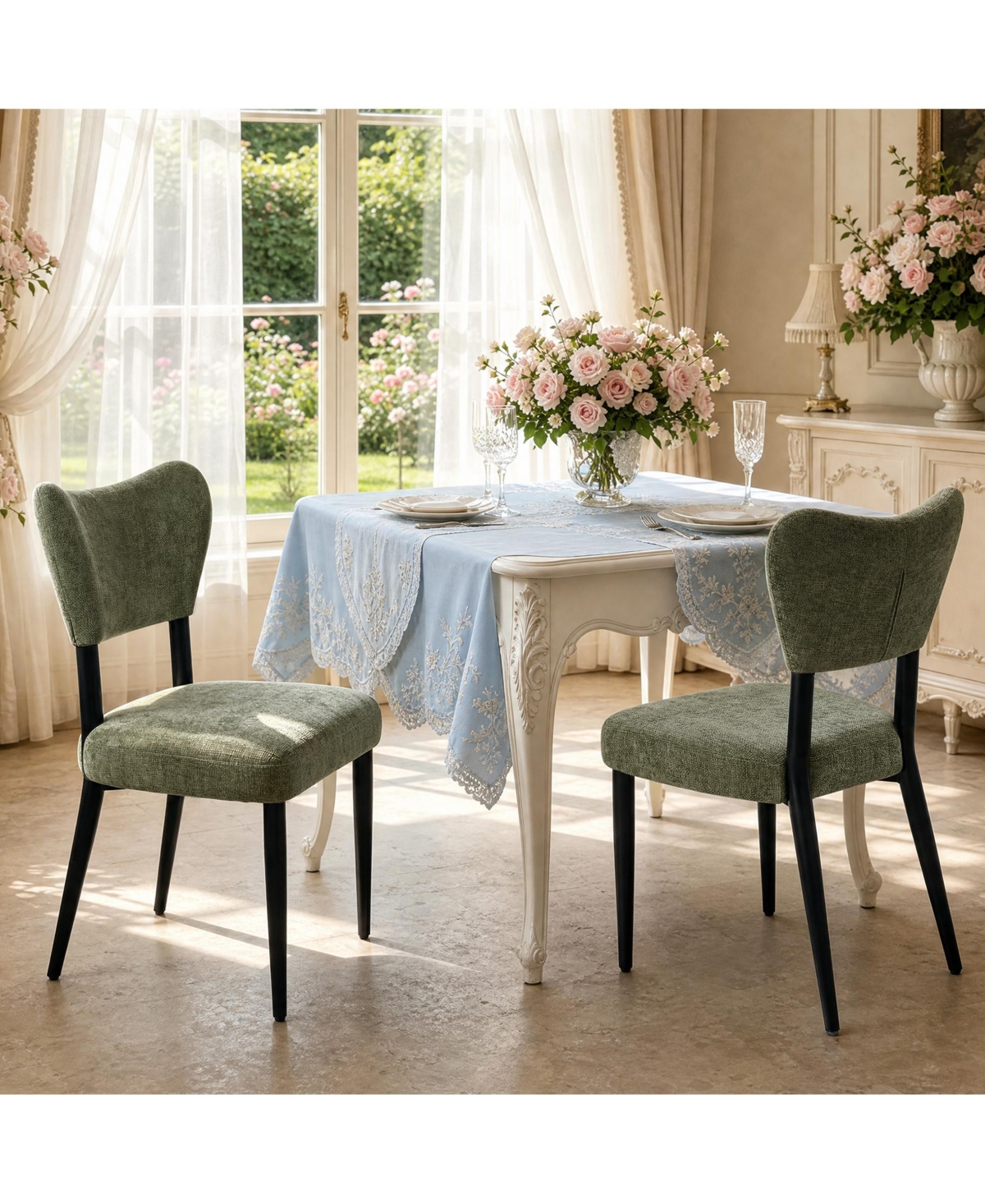 Morden Fort Curved Back Dining Chair Set of 2, Modern Fabric Room Kitchen Chairs, Farmhouse Dinner for