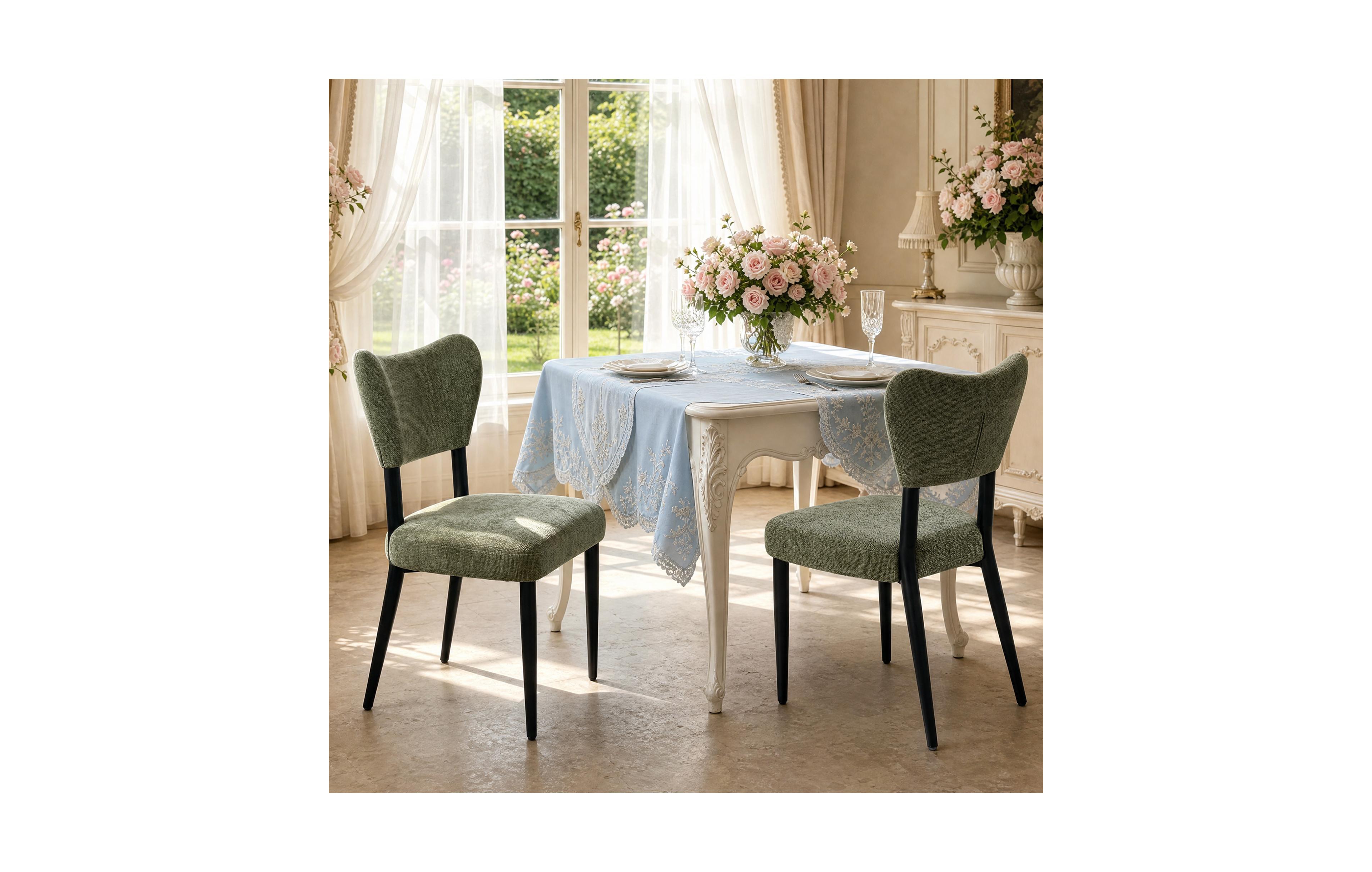 Morden Fort Curved Back Dining Chair Set of 2, Modern Fabric Room Kitchen Chairs, Farmhouse Dinner for