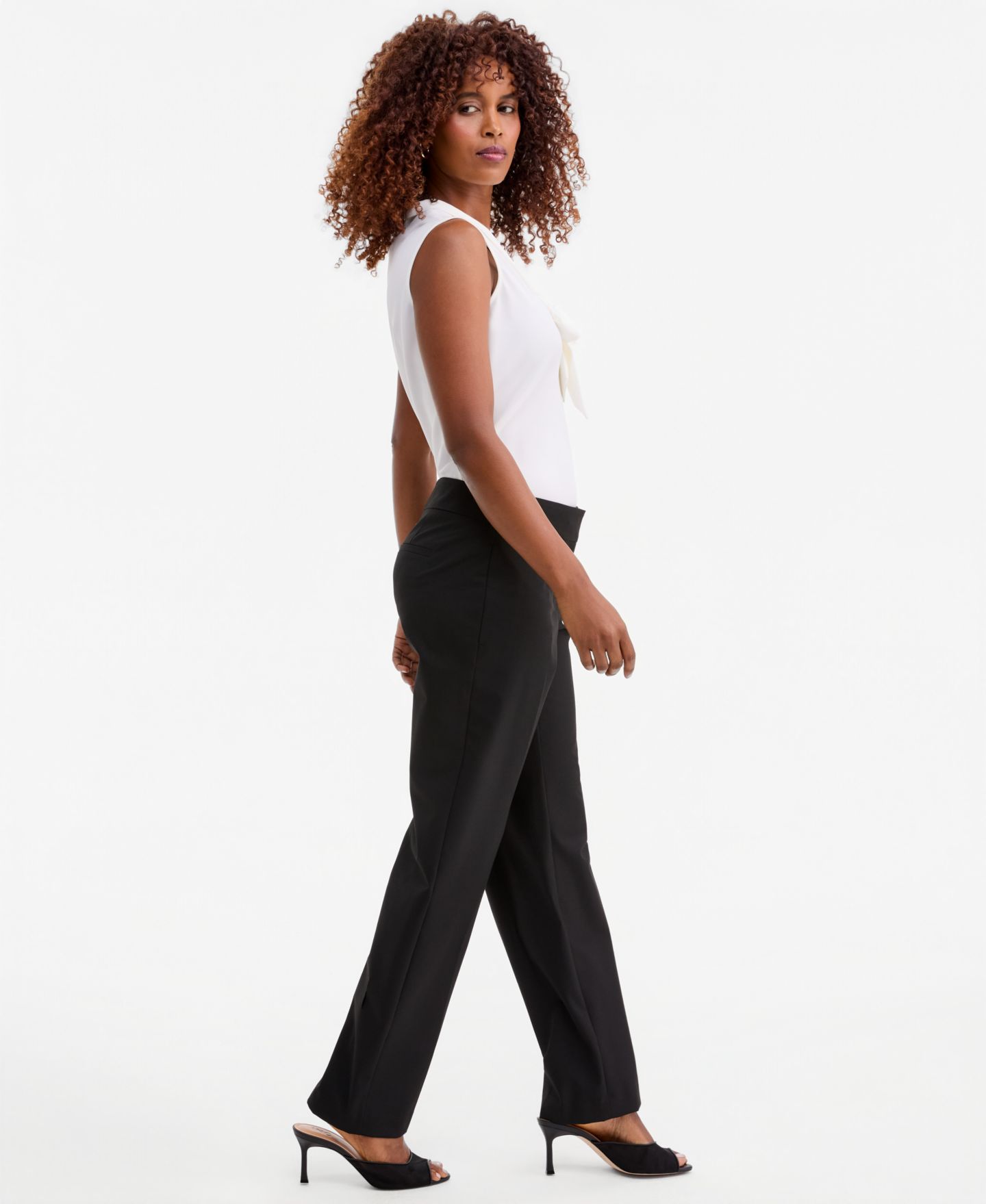 Женские брюки Kasper Mid-Rise Straight Pants, Regular & Petite, цвет: Чёрный — фото 5