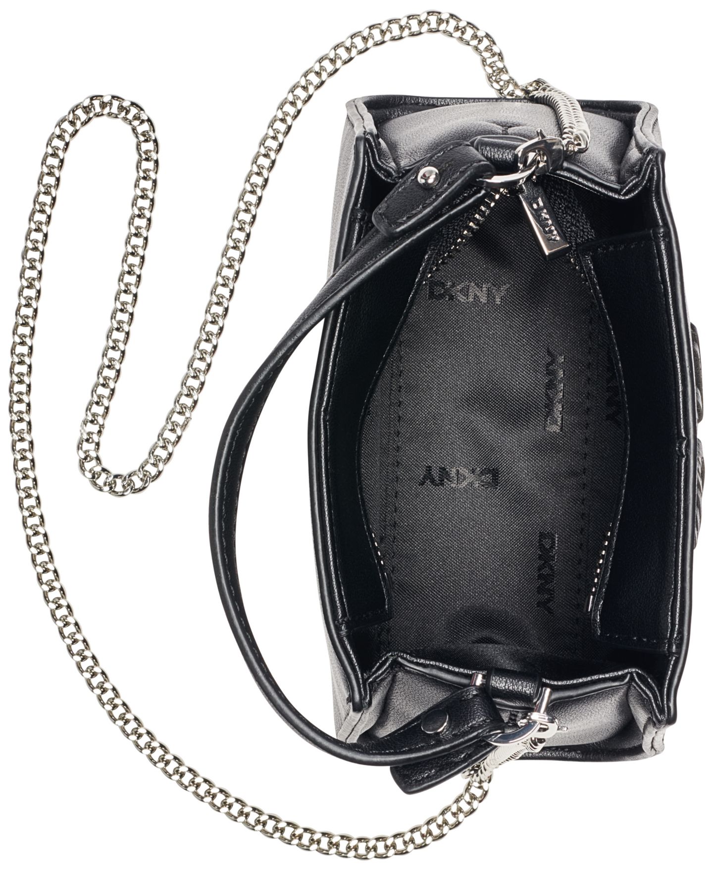 Женская сумка DKNY Foster Zip-Top Mini Crossbody Handbag, цвет: Чёрный / Серебряный — фото 4