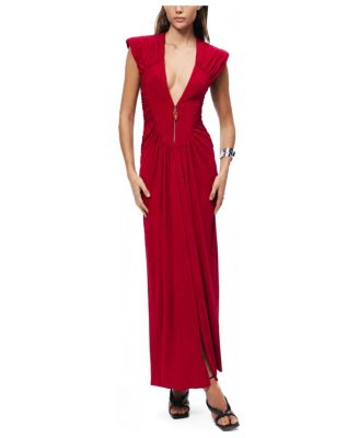 Women's Ruched Deep V-Neck Maxi Dress