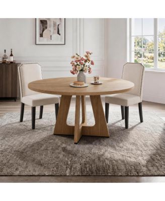 3-Piece Round Dining Table Set with 2 Chairs, 47.2" Space-Saving Kitchen Table for 4-6, Table and Beige Chairs