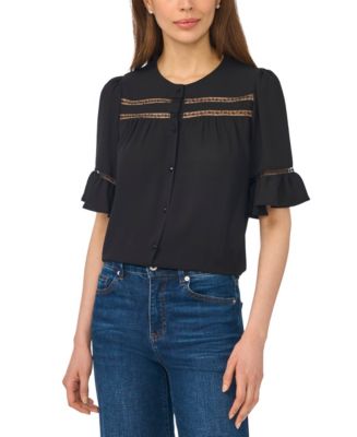 トップス FICCE CeCe Women's Ruffle-Sleeve Horizontal Lace Insets Top - Macy's