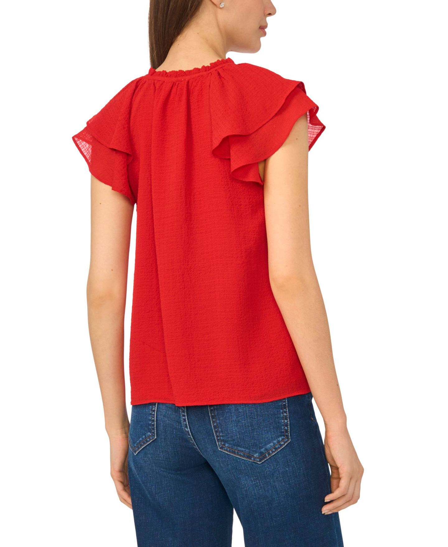 Женский топ CeCe Flutter-Sleeve Tie-Neck Top, цвет: Вишнёвый — фото 3