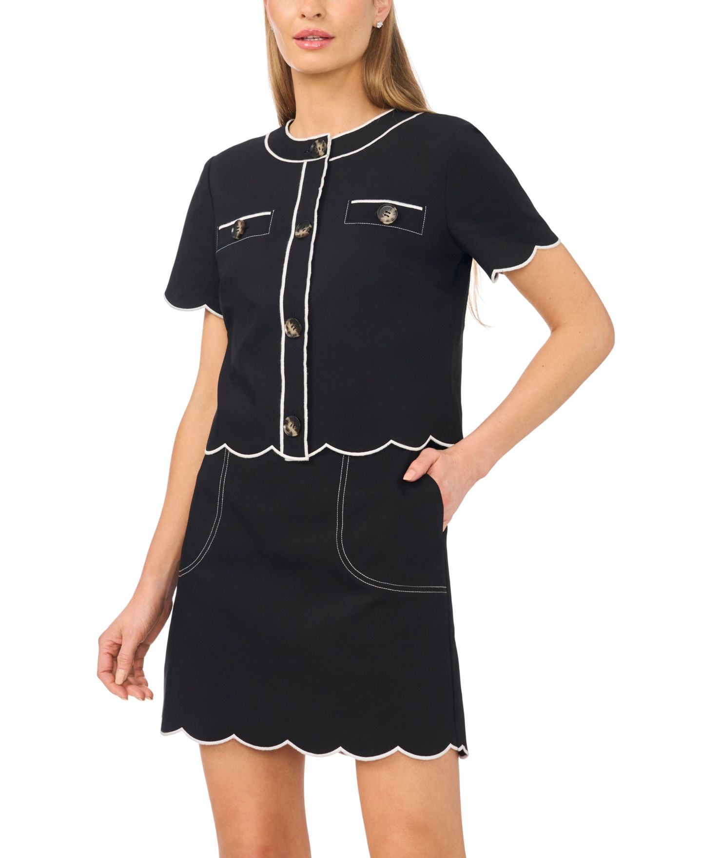 Женская юбка CeCe Scallop Hem Mini, цвет: Насыщенный чёрный — фото 3