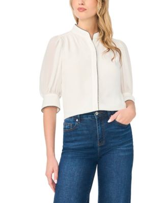Women's Pearce Puff-Sleeve Open Collar Top