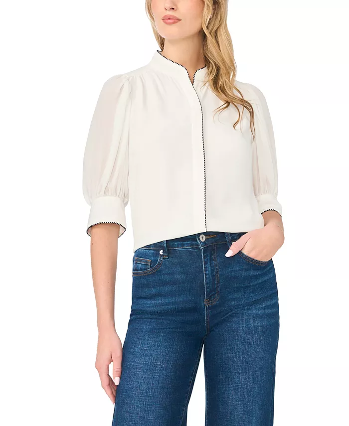 Women's Pearce Puff-Sleeve Open Collar Top - thumbnail 8