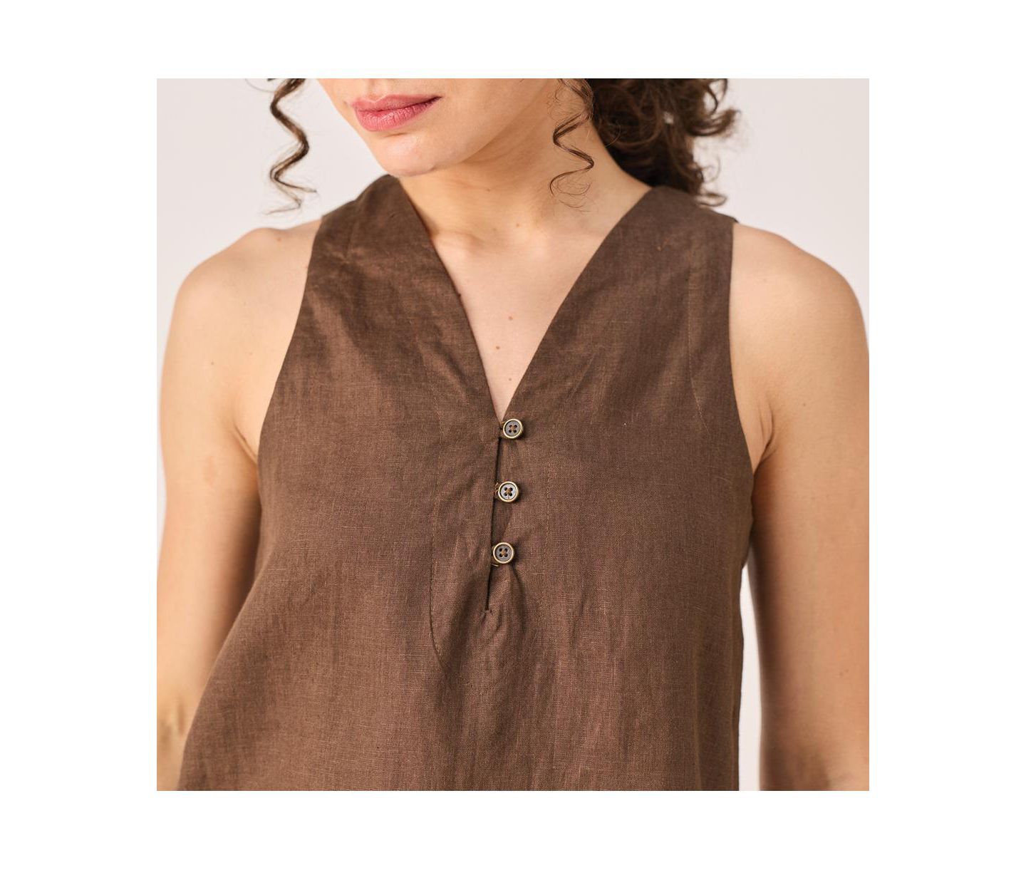 Женский топ Reistor Button Neck, цвет: Шоколадный коричневый — фото 4