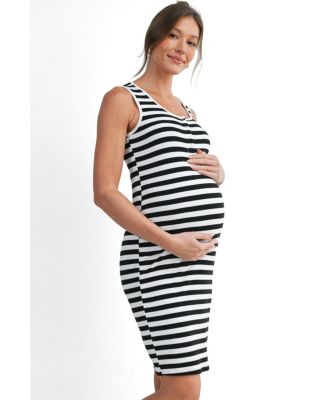 Hello Miz Maternity Sleeveless Striped Bodycon Nursing Friendly Dress