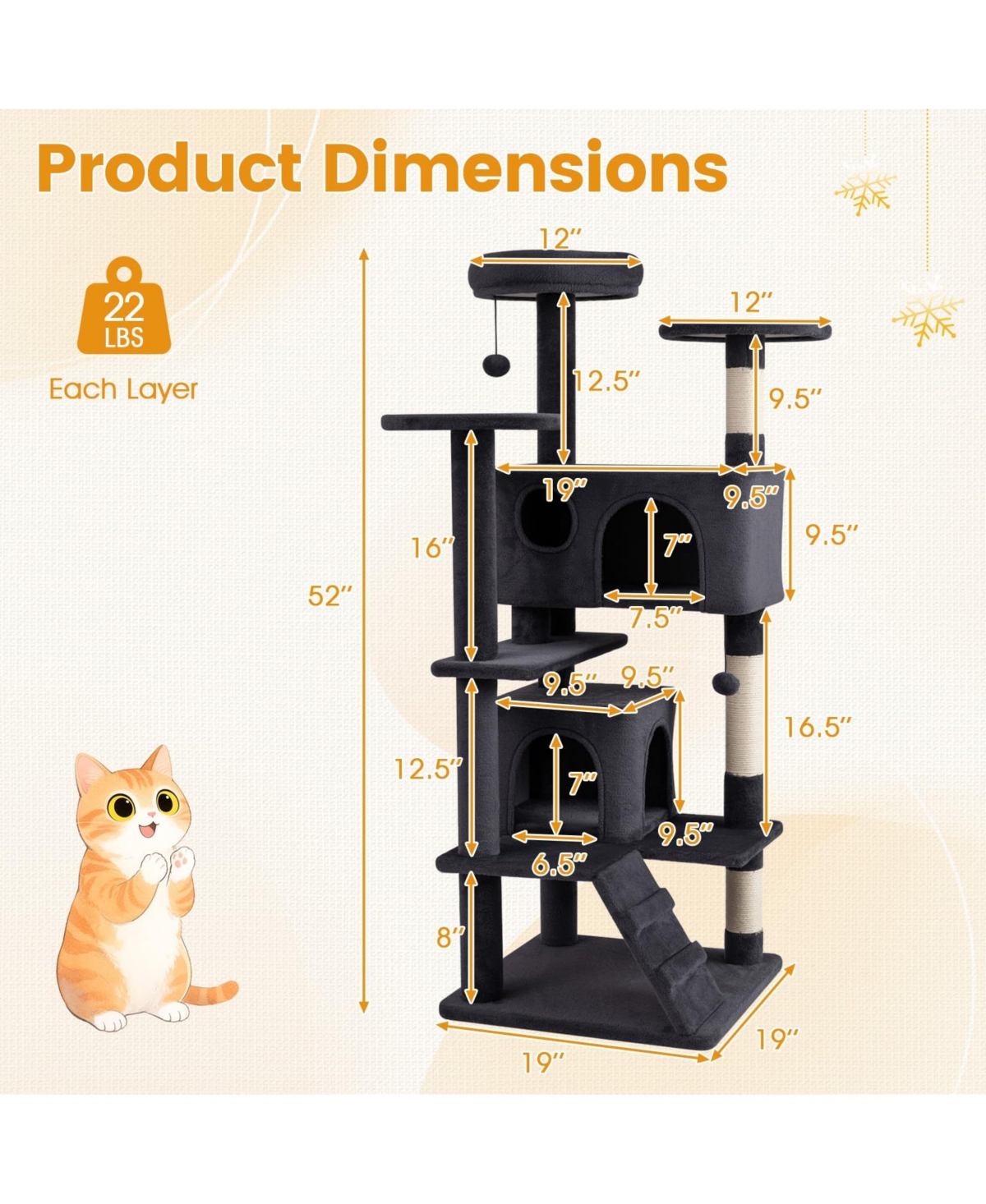 Cozito 52 in Tall Cat Tree Tower for Indoor Cats with Perches and Caves
