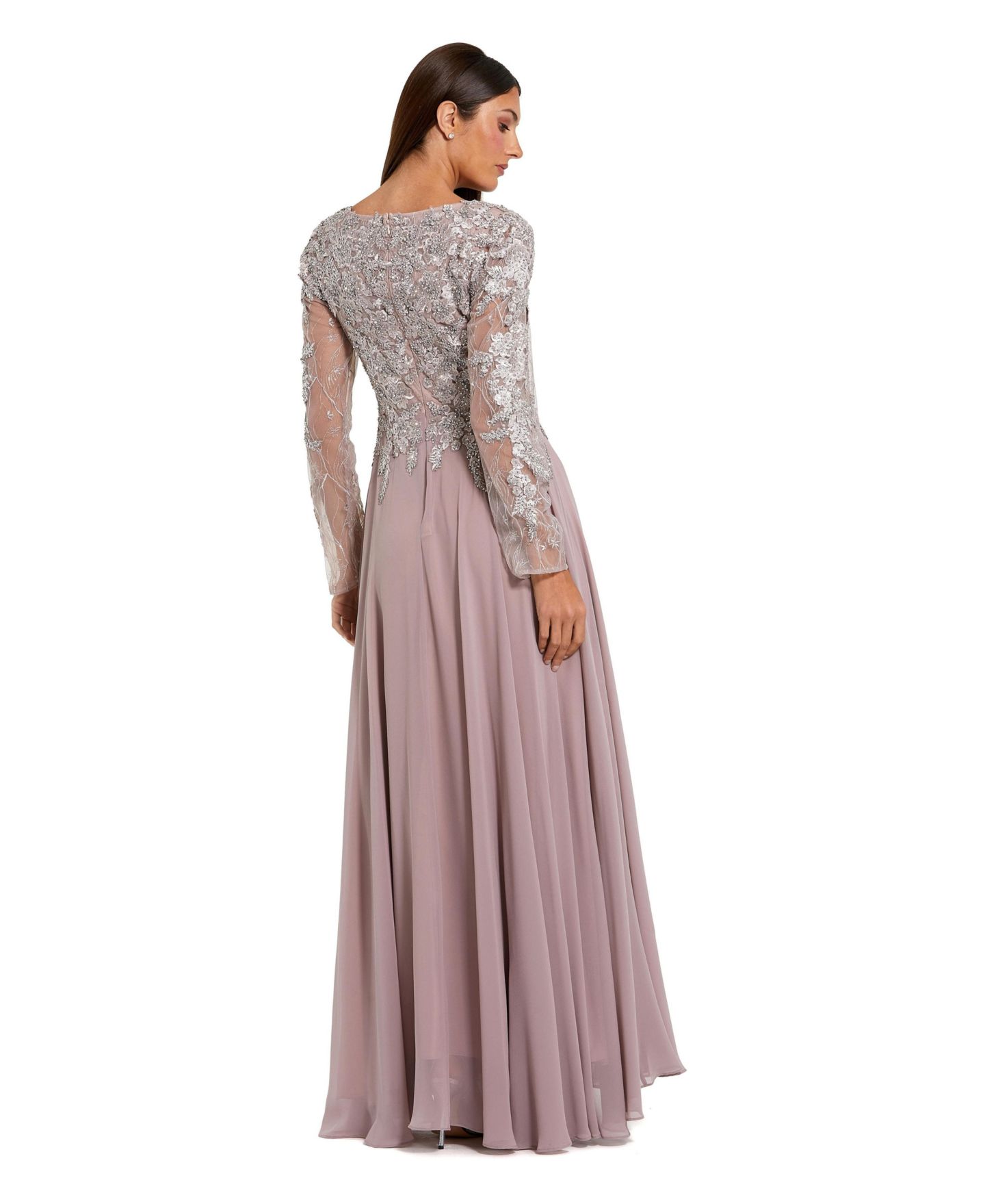 Женские платья Mac Duggal Floral Embroidered Illusion V-neck A-line Gown, цвет: Винтажный сиреневый — фото 3