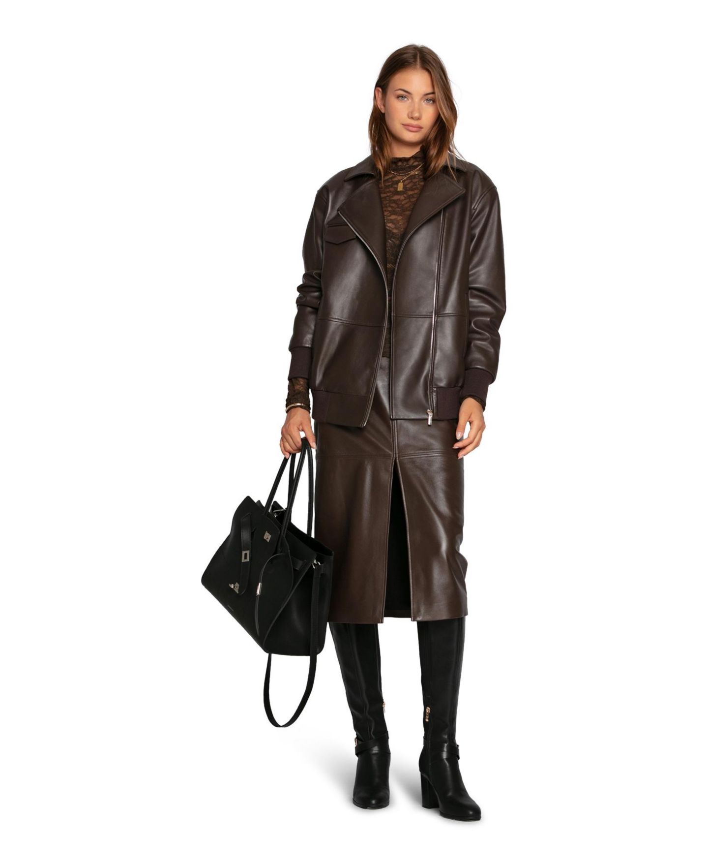 Женская куртка Belle & Bloom Desert Moon Leather Bomber, цвет: Шоколадный — фото 6