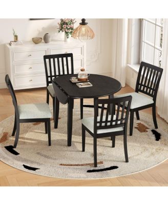 5-Piece Round Dining Set for 4 - Wood Table and 4 Chairs