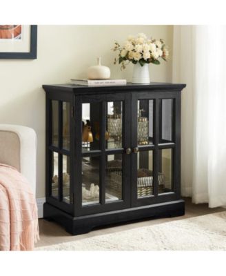 Retro Two-Door Glass Display Cabinet Remote Control LED Color-Changing Curio Cabinet with Magnetic Doors and Adjustable Shelves