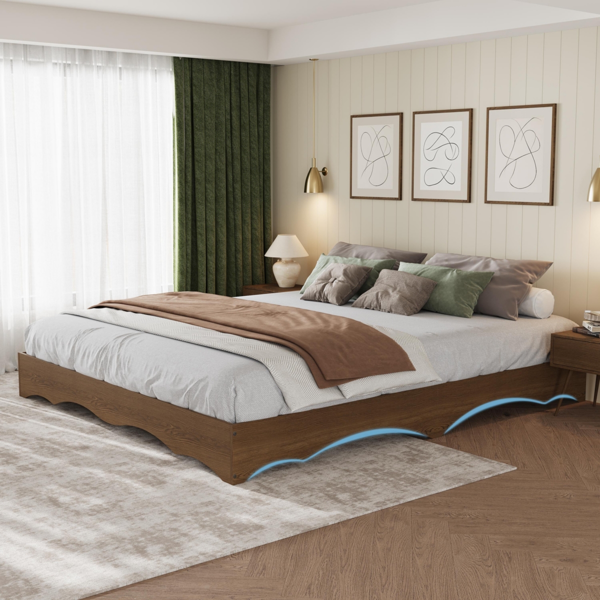 homfan Minimalist Wave Edge Wood Platform Bed Frame - Sturdy and Noise-Free, Easy Assembly, No Box Spring