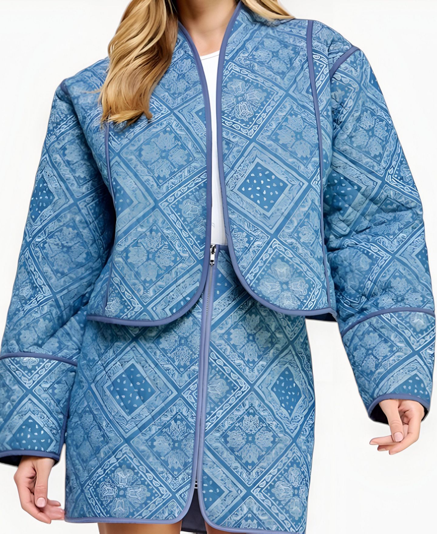 Женская куртка Modenaire Diamond Quilted Open-Front, цвет: Синий — фото 6
