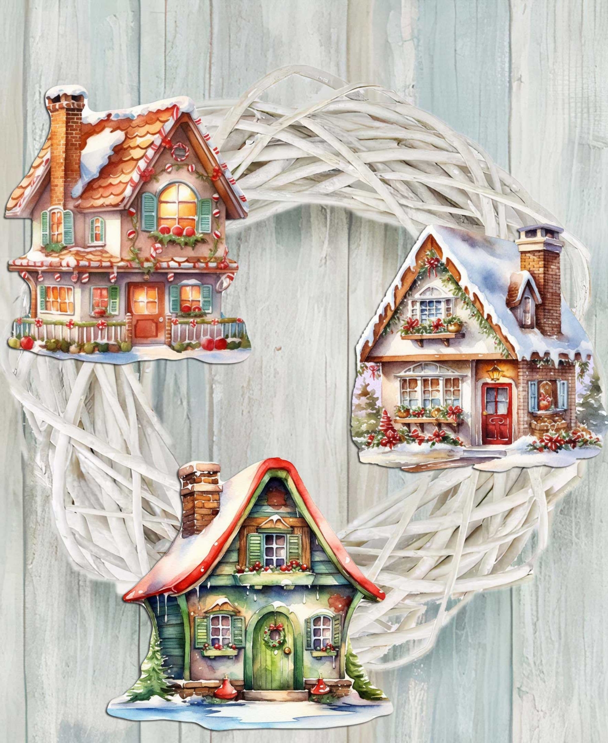 Designocracy Dream Houses Wood Clip Ornaments, Set of 3
