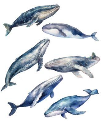 Holiday Wooden Clip-On Ornaments Humpback Whales Set of 6 G. DeBrekht