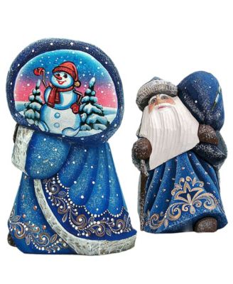 Woodcarved and Hand Painted Santa Snow Day Yuletide with Bag Figurine