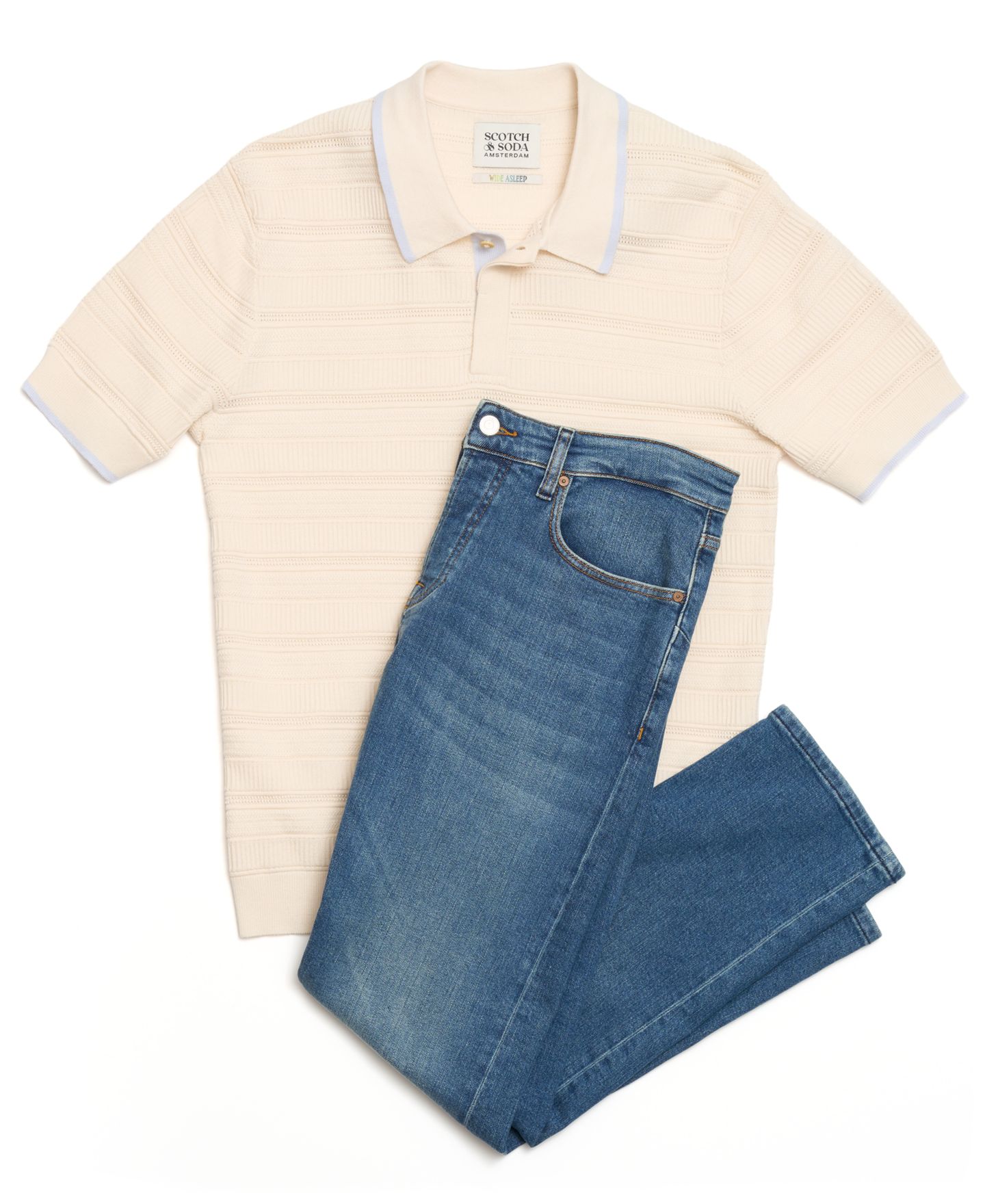 Мужское поло SCOTCH & SODA Structured Knit Regular-Fit Polo Shirt, цвет: Сливочный — фото 7