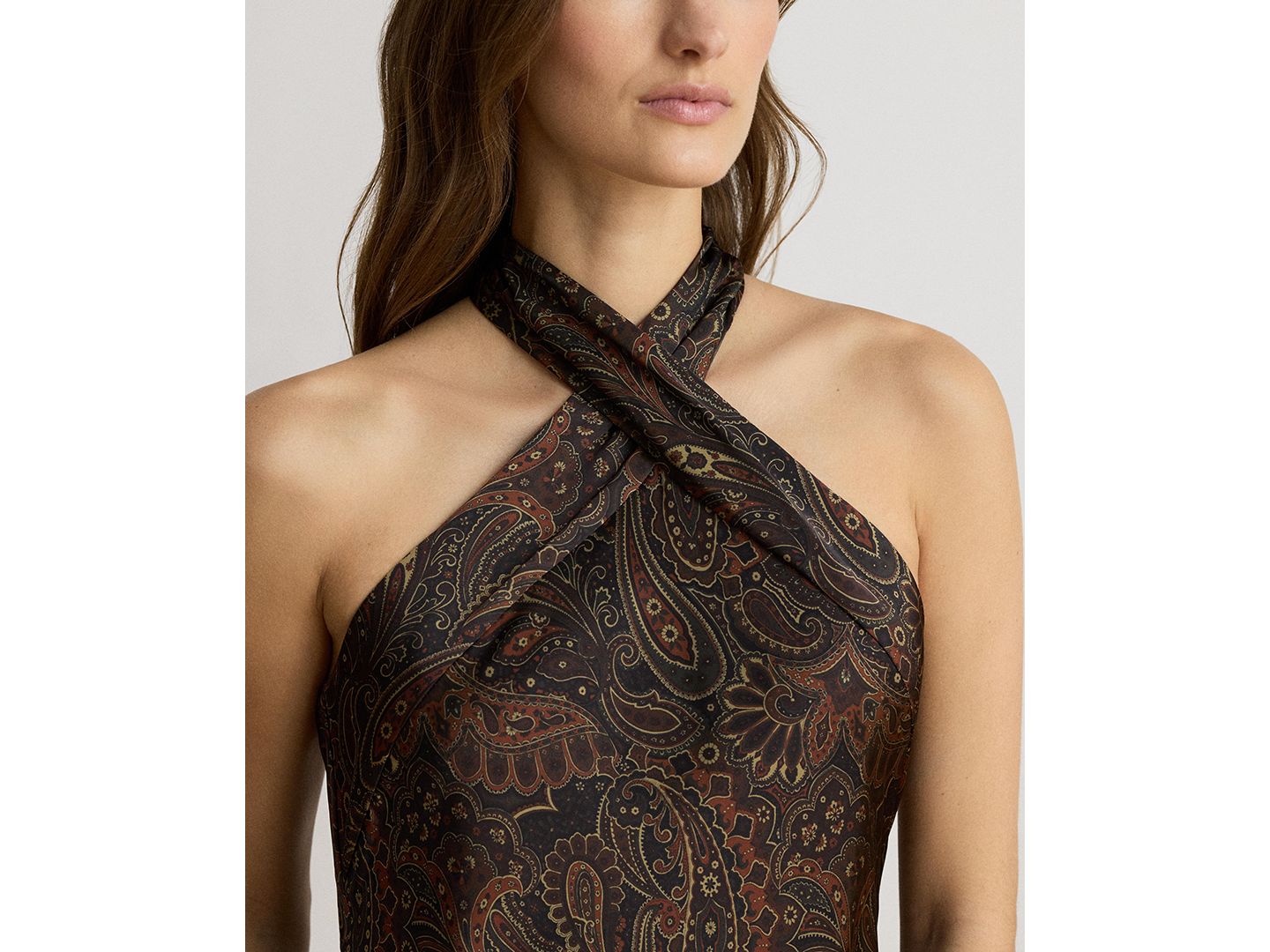 Женское платье Lauren Ralph Lauren Paisley Tie-Neck Halter Cocktail, цвет: Чёрный разноцветный — фото 3