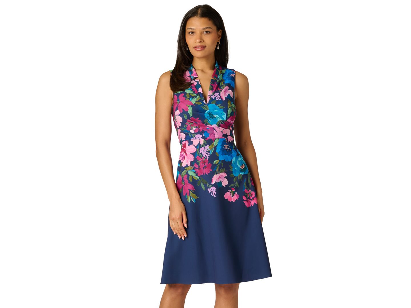 Женское платье Adrianna Papell Border Floral Collar Midi, цвет: Тёмно-синий разноцветный — фото 3