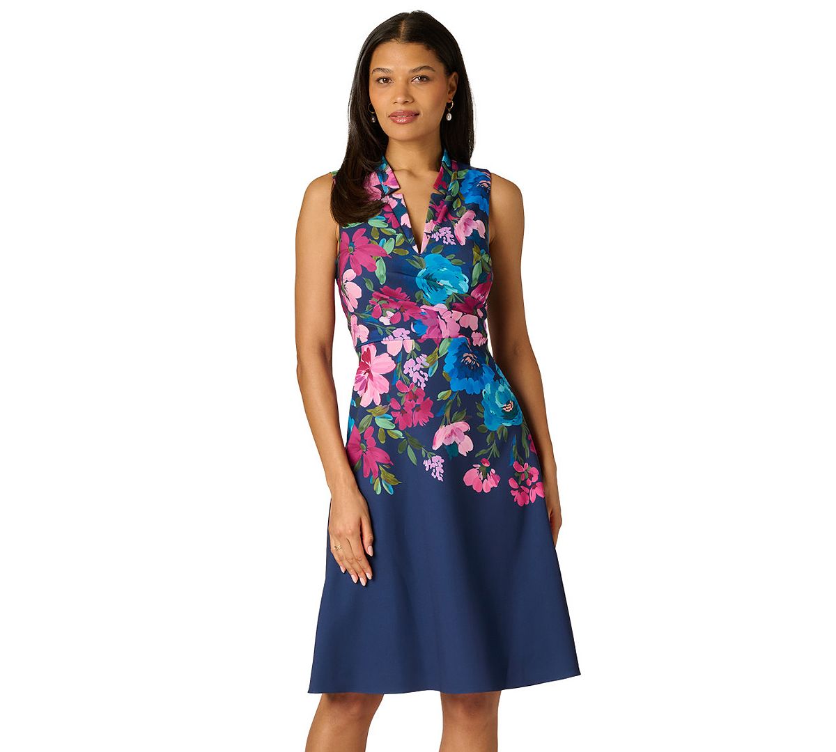 Adrianna Papell Women's Border Floral Collar Midi Dress view 3 — MAYCSS fashion products