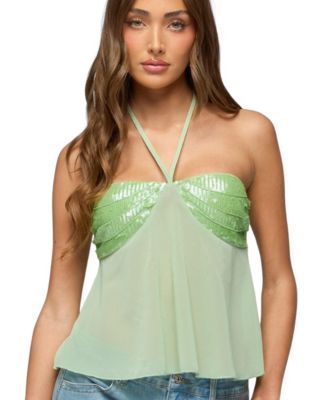 Women's Kitty Sequin Chiffon Halter Top