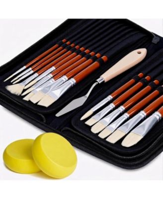 15-Piece Set Artist Paint Brush Set with Pop-Up Case and Palette Knife
