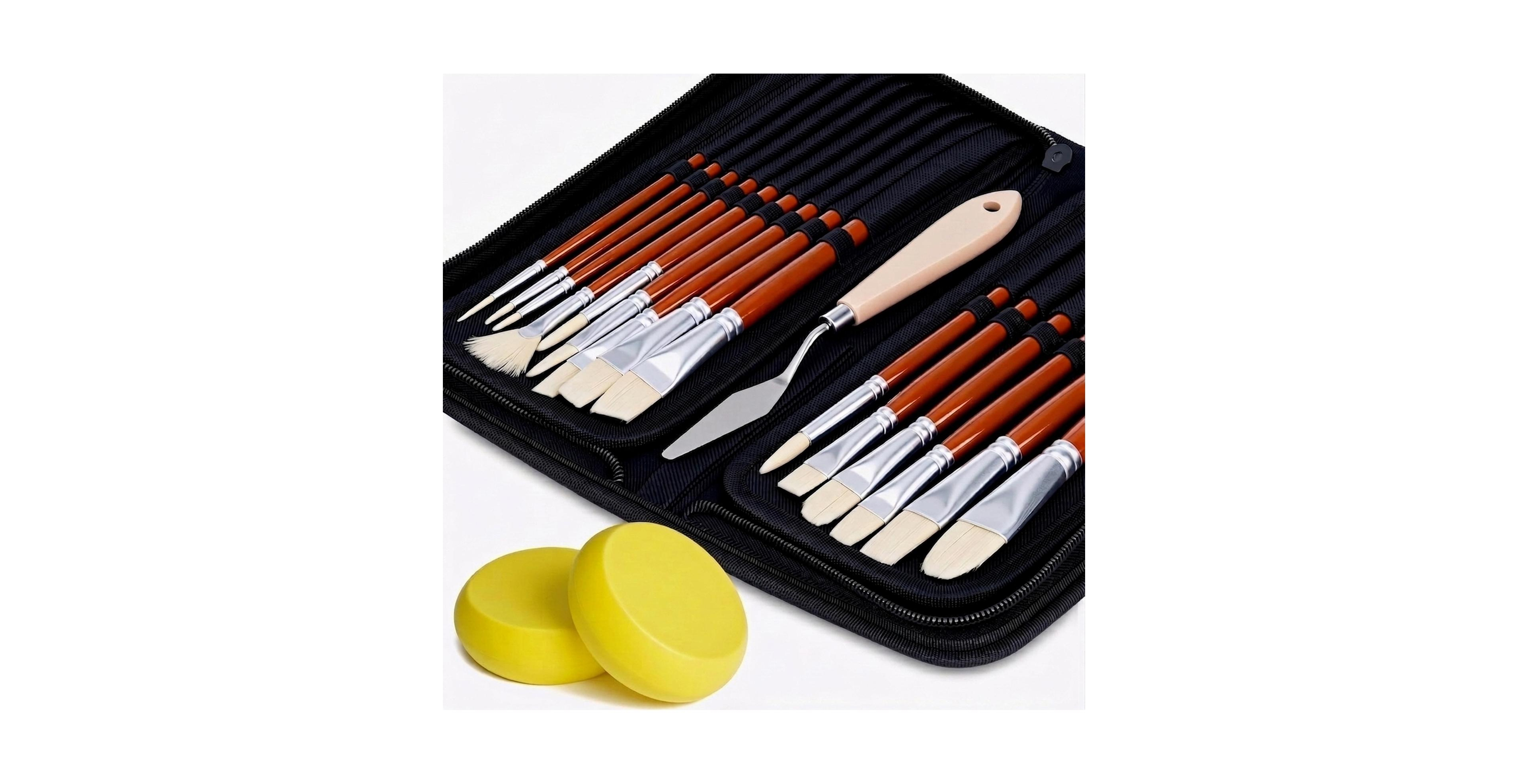 Sevorley 15-Piece Set Artist Paint Brush Set with Pop-Up Case and Palette Knife