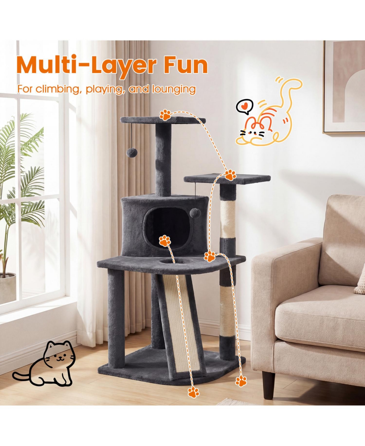 Cozito Kitten Tower with Condo and 2 Plush Perches