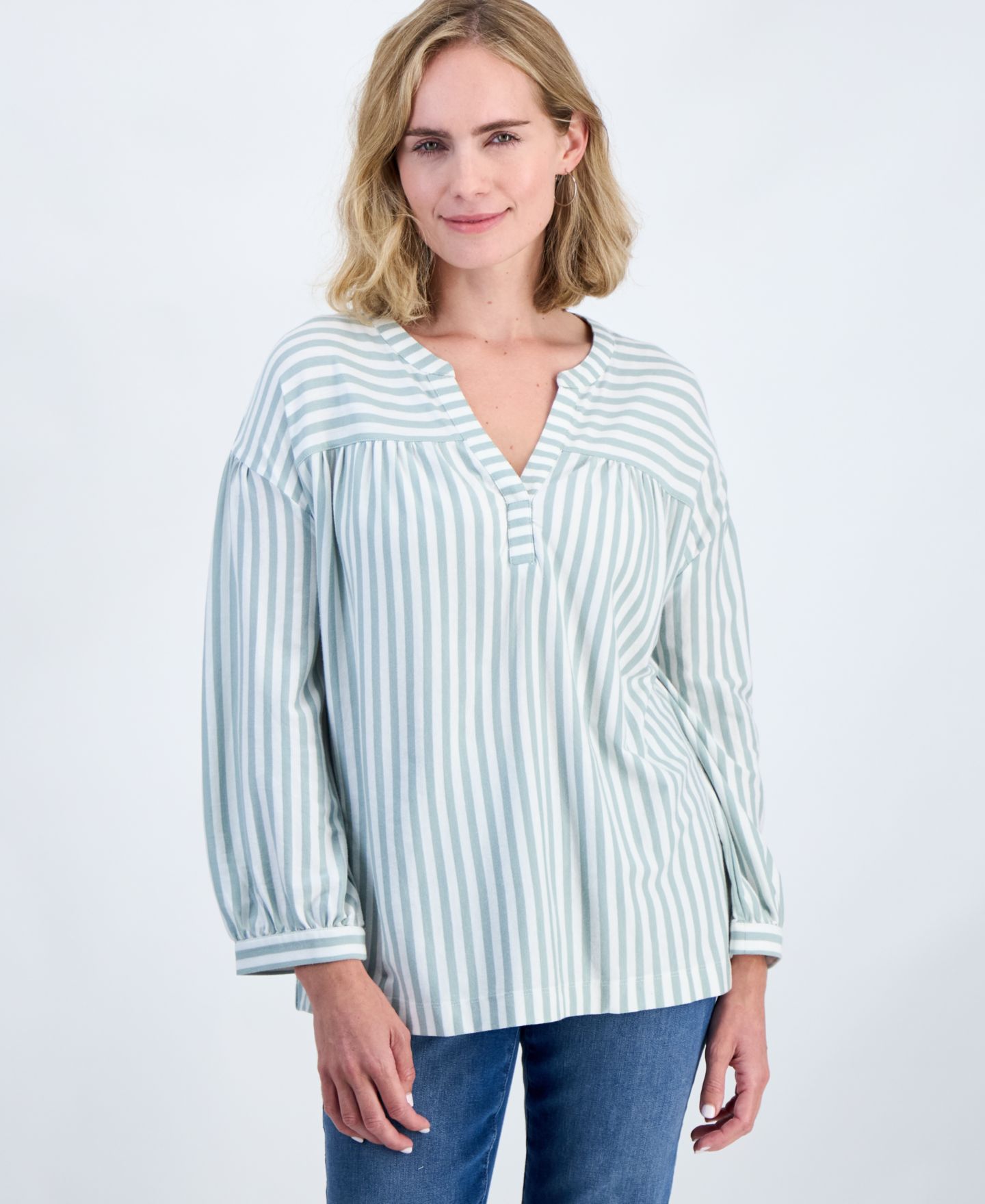 Женский топ Style & Co Petite 3/4-Puff-Sleeve Knit Top, цвет: Состаренный шалфейный — фото 1