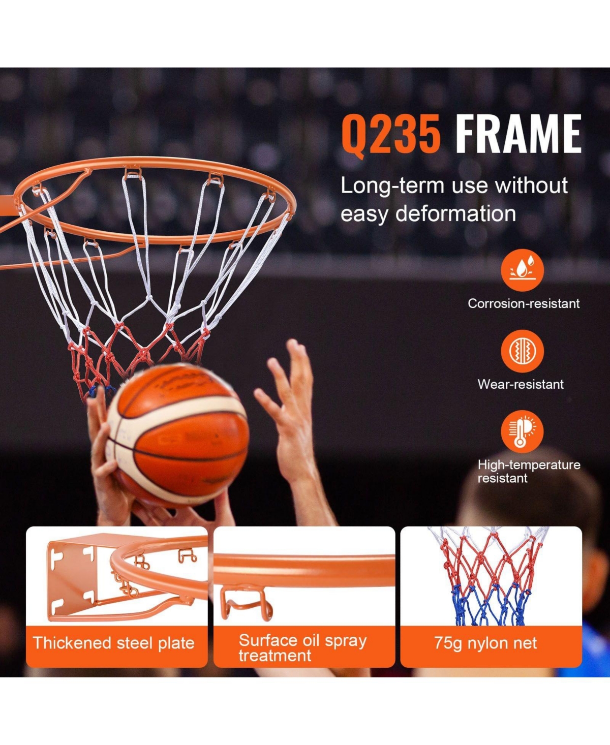 Sevorley 18-Inch Wall Door Mounted Basketball Rim Hoop with Net for Kids and