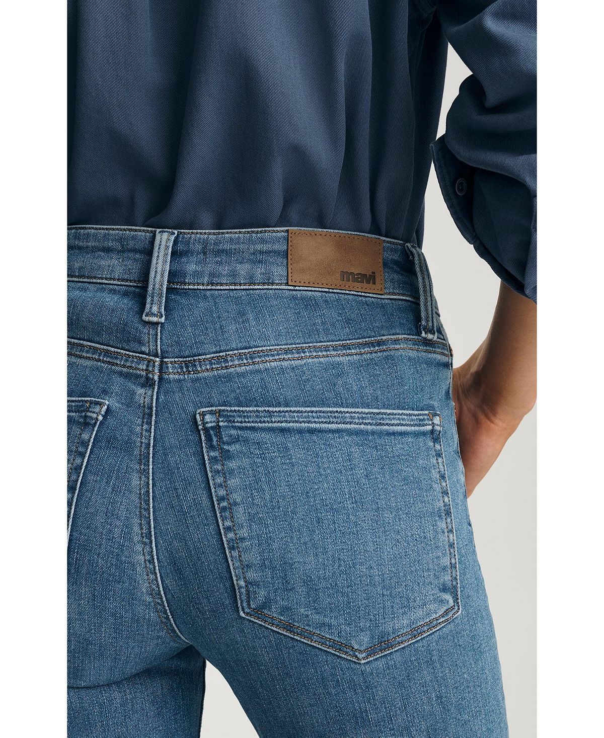Mavi Jeans Women's Kendra High Rise Straight Leg In Mid Brushed Flex Blue view 6 — MAYCSS fashion products